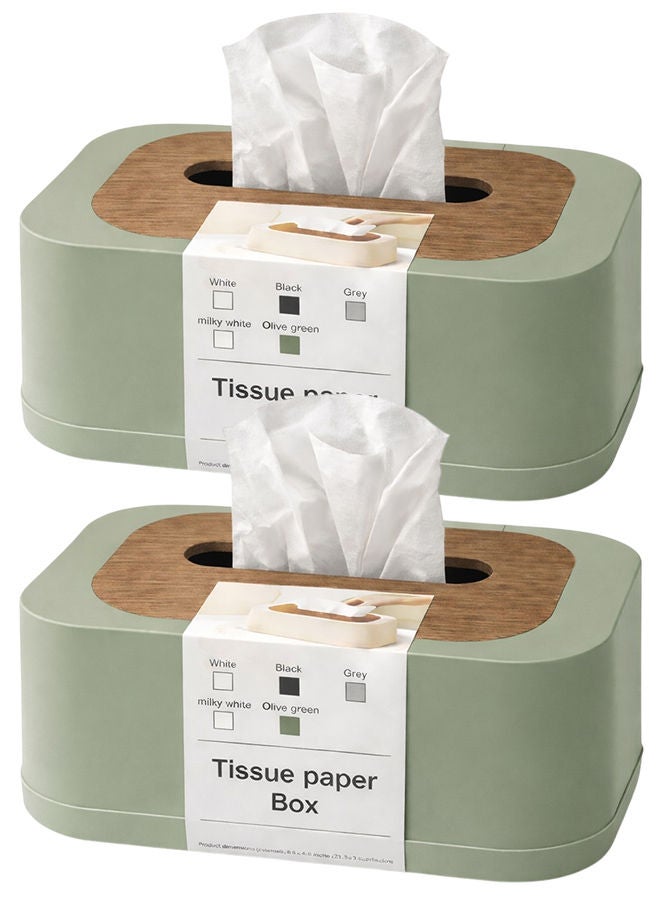 2 Olive Green Modern Tissue Box Cover with Lid – Decorative Rectangular Tissue Holder for Bathroom, Living Room, Bedroom & Office Beige3
